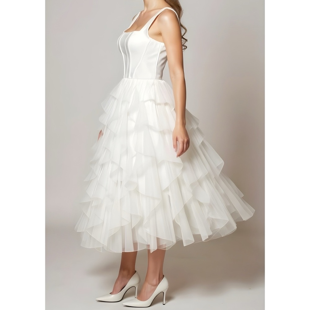 BHLDN Jada Tiered Tulle Midi Dress, White, Small - Picture 3 of 14